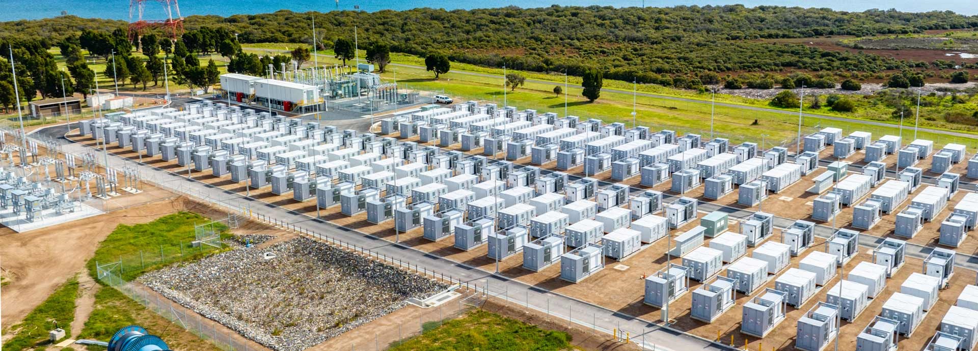 Wärtsilä Energy storage containers in aerial view.